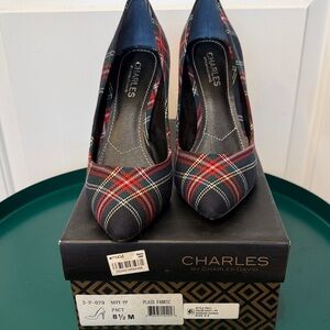 Charles David Navy and Red Plaid Heels
